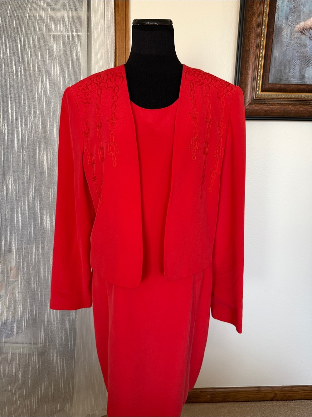 Saks Fifth Avenue Red Silk Sleeveless Midi Sheath Dress with matching jacket